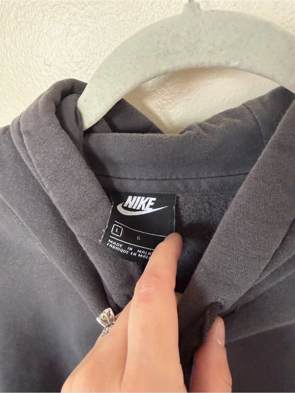 NIKE Charcoal Black Embroidered Check Holded Sweatshirt Hoodie